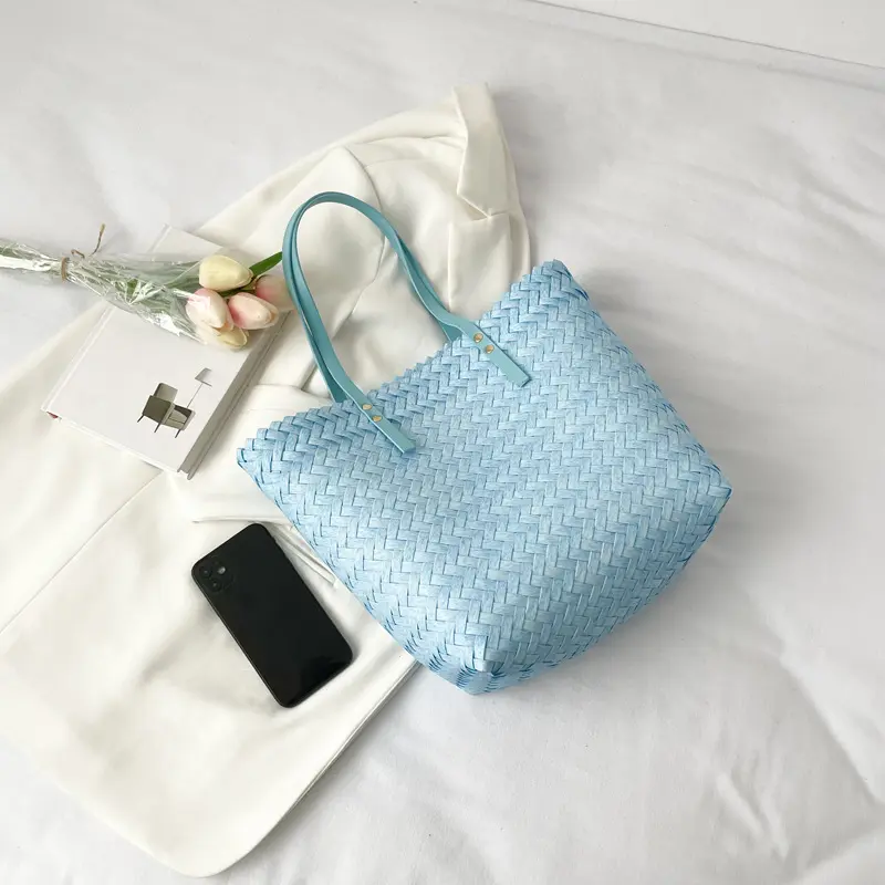Fashion Women Straw Woven Bag Casual Basket Shoulder Bag Large Capacity Handbags Wicker Summer Beach Travel Shopping Totes