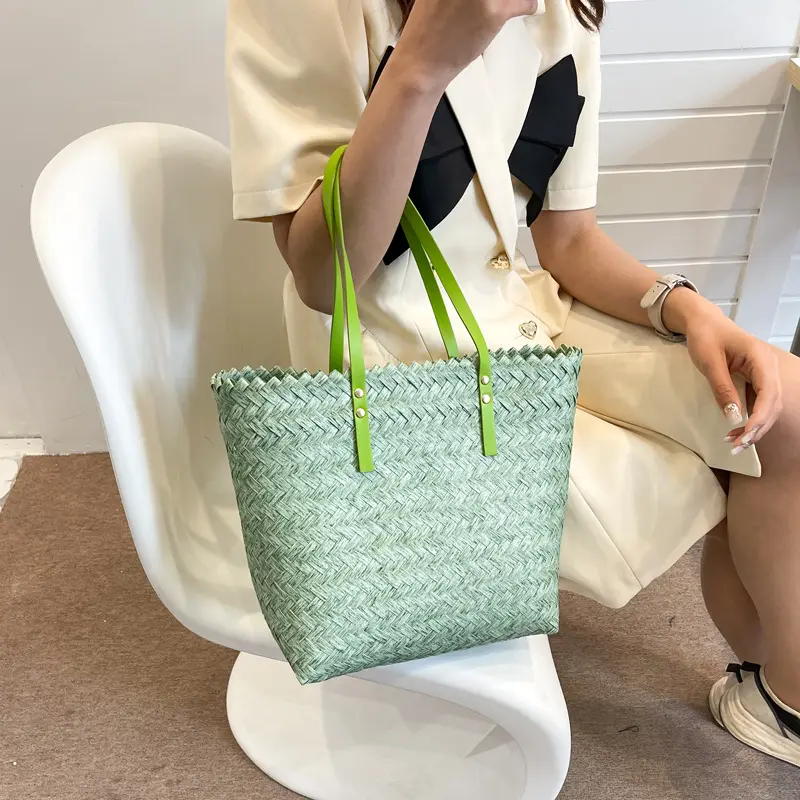 Fashion Women Straw Woven Bag Casual Basket Shoulder Bag Large Capacity Handbags Wicker Summer Beach Travel Shopping Totes