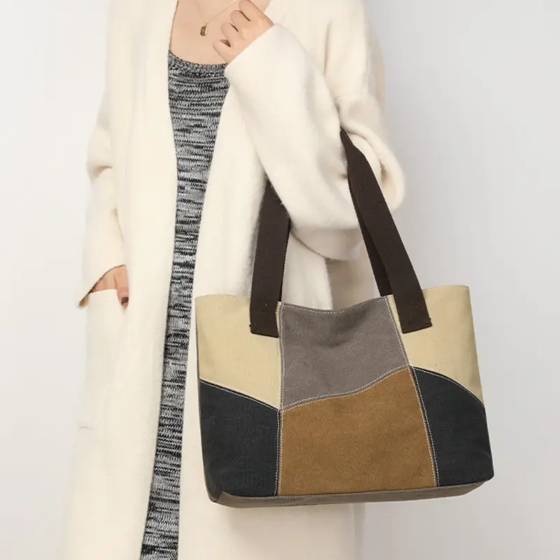 Canvas Ladies Handbag Fashion Simple Retro Tote Casual Large Capacity Travel Handbag and Purse For Women