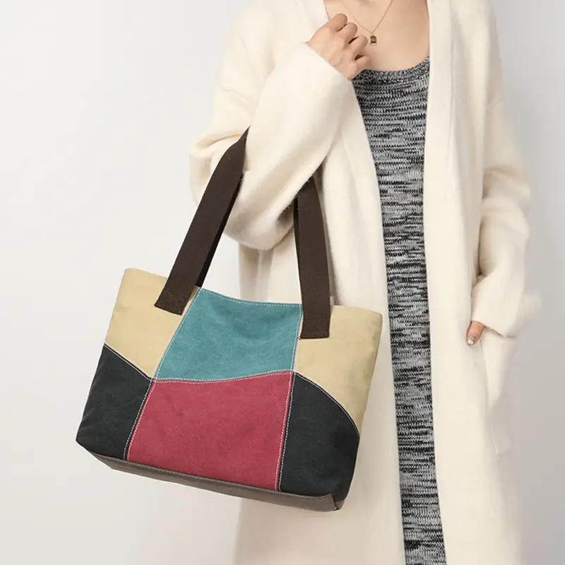 Canvas Ladies Handbag Fashion Simple Retro Tote Casual Large Capacity Travel Handbag and Purse For Women