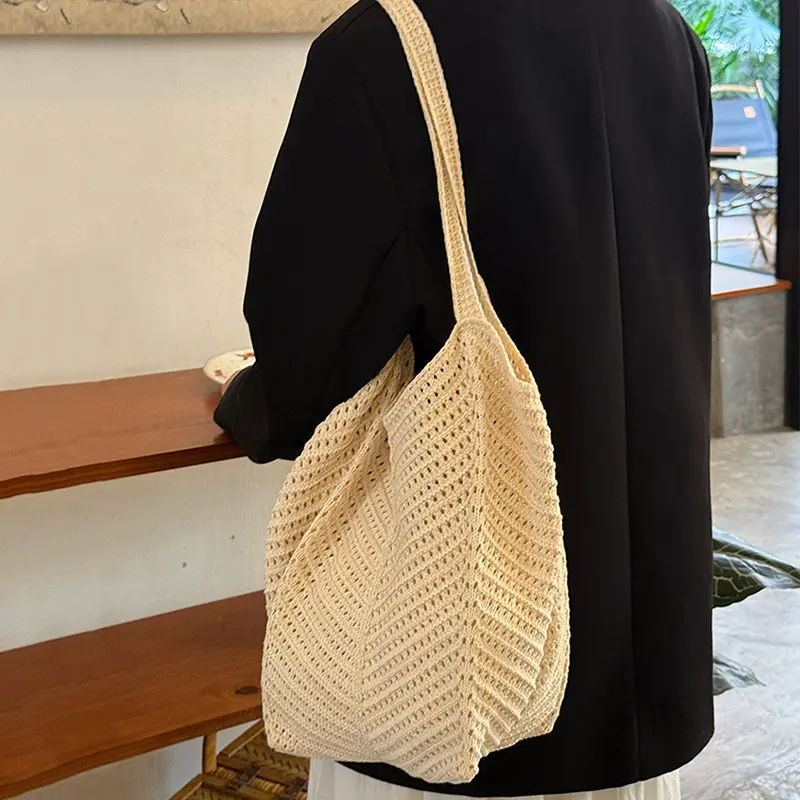 Casual Commuting Tote Bag Large Capacity Hand Woven Women Shoulder Bag Summer Lazy Style Beach Vacation Bag