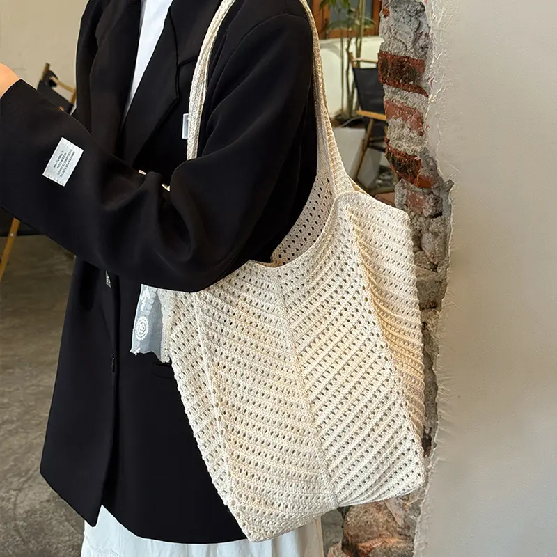 Casual Commuting Tote Bag Large Capacity Hand Woven Women Shoulder Bag Summer Lazy Style Beach Vacation Bag