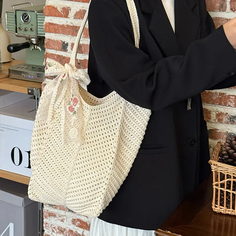 Casual Commuting Tote Bag Large Capacity Hand Woven Women Shoulder Bag Summer Lazy Style Beach Vacation Bag