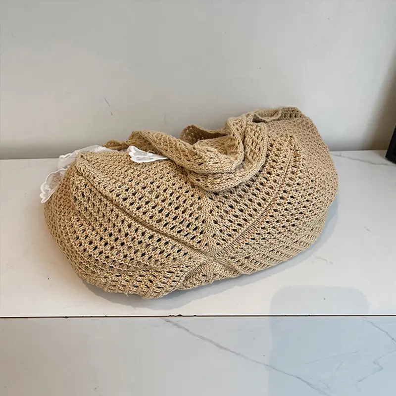 Women's Crochet Shoulder Bag Hollow Out Mesh Large Capacity Handbag Solid Color Summer Beach Tote Bag for Outings Work