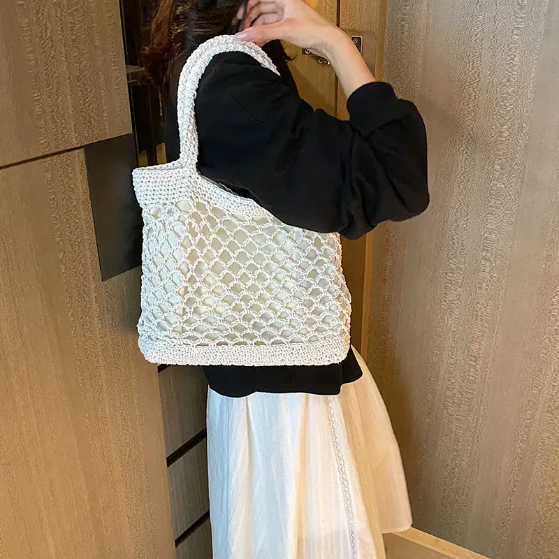 Handwoven Art Woven Bags for Women's Crochet Bags Trendy and Fashionable Handbag Solid Color Vacation Shoulder Tote