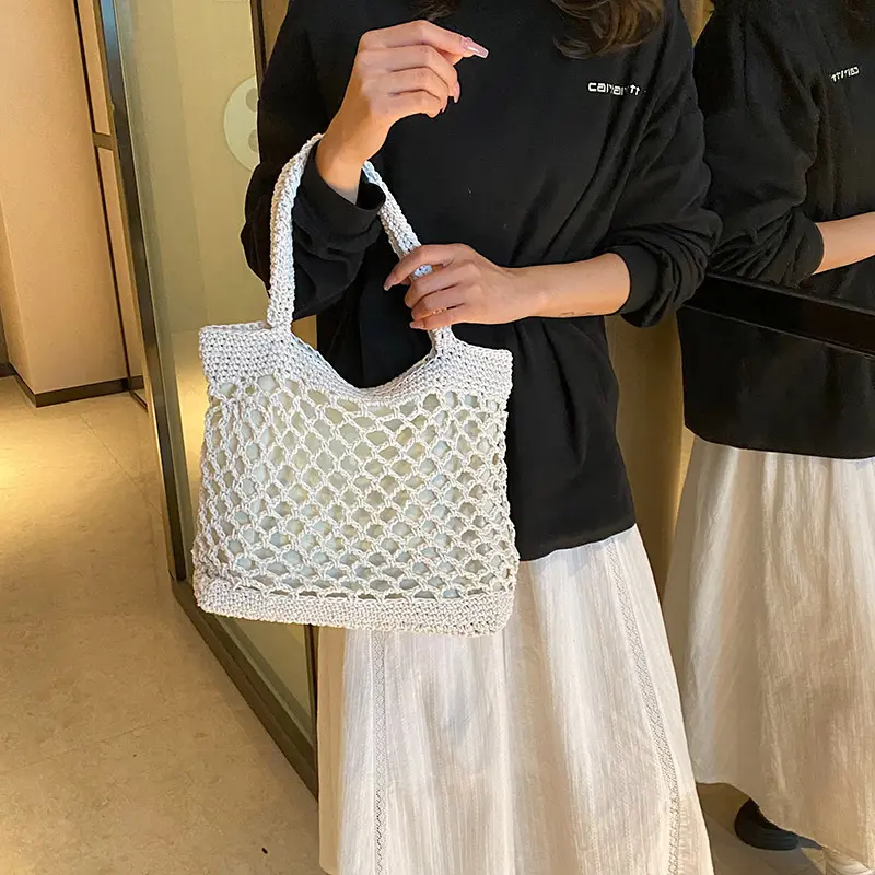 Handwoven Art Woven Bags for Women's Crochet Bags Trendy and Fashionable Handbag Solid Color Vacation Shoulder Tote