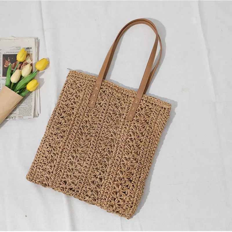 Fashion Rattan Women Shoulder Bags Wikcer Woven Female Handbag Large Capacity Summer Beach Straw Tote Bags Casual Shopper Purses