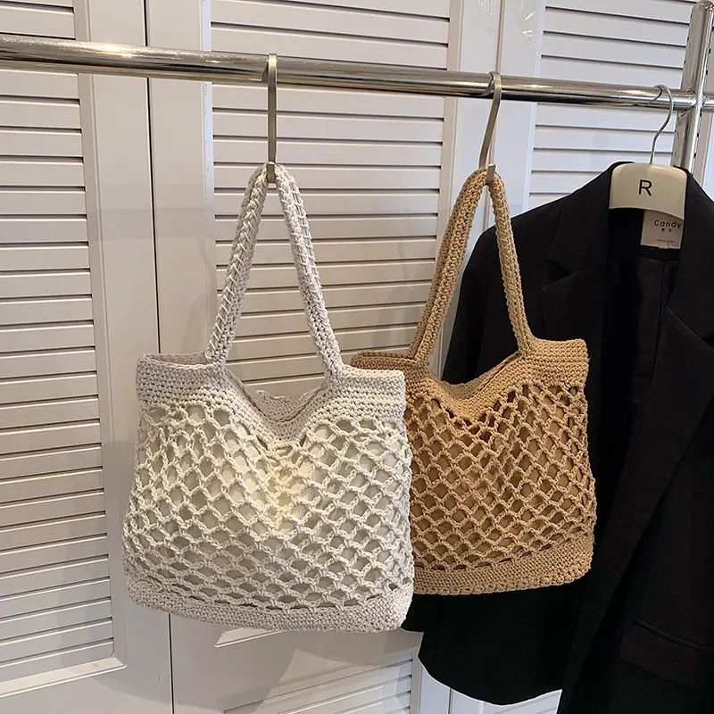 Handwoven Art Woven Bags for Women's Crochet Bags Trendy and Fashionable Handbag Solid Color Vacation Shoulder Tote