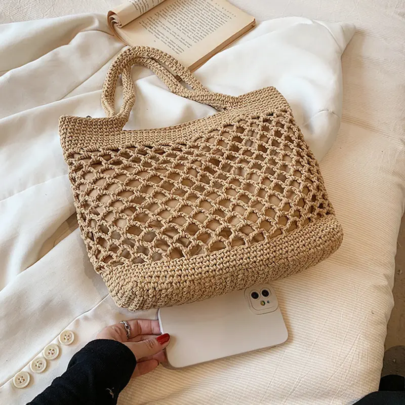 Handwoven Art Woven Bags for Women's Crochet Bags Trendy and Fashionable Handbag Solid Color Vacation Shoulder Tote