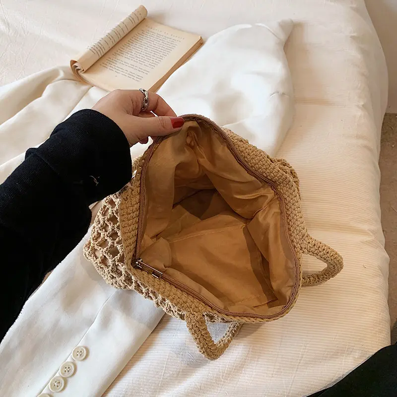 Handwoven Art Woven Bags for Women's Crochet Bags Trendy and Fashionable Handbag Solid Color Vacation Shoulder Tote