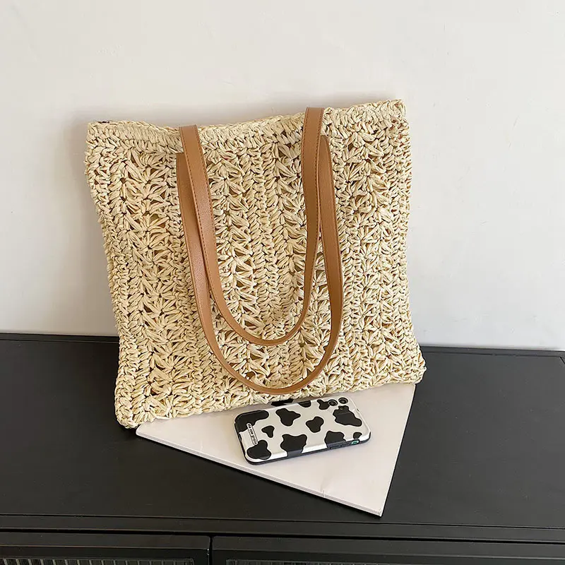 Fashion Rattan Women Shoulder Bags Wikcer Woven Female Handbag Large Capacity Summer Beach Straw Tote Bags Casual Shopper Purses