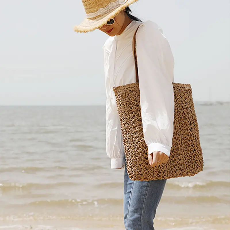 Fashion Rattan Women Shoulder Bags Wikcer Woven Female Handbag Large Capacity Summer Beach Straw Tote Bags Casual Shopper Purses