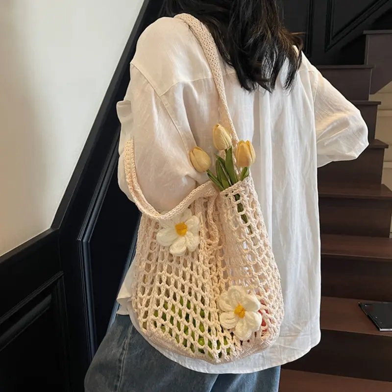 New Ins Handbag Knitted Underarm Bag Simple Shoulder Bag Lightweight Woven Beach Travel Bag For Women Handbags