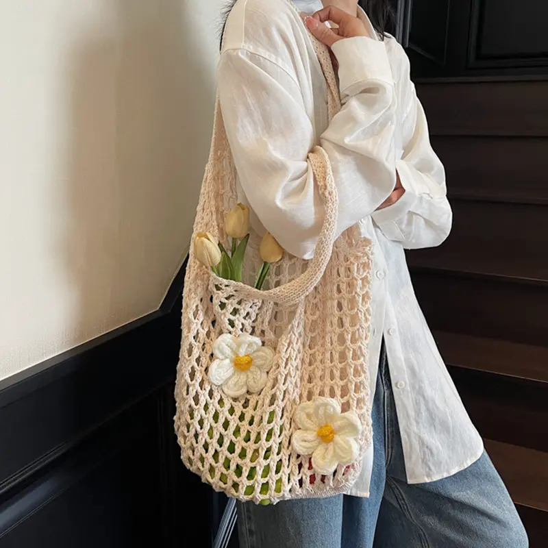 New Ins Handbag Knitted Underarm Bag Simple Shoulder Bag Lightweight Woven Beach Travel Bag For Women Handbags