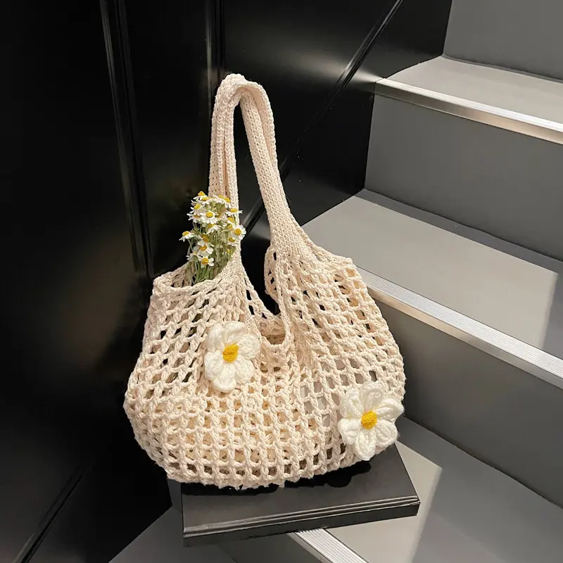 New Ins Handbag Knitted Underarm Bag Simple Shoulder Bag Lightweight Woven Beach Travel Bag For Women Handbags