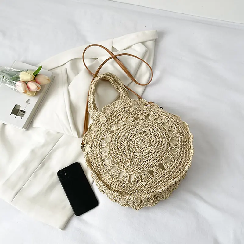 Summer Handmade Crossbody Bag for Women Beach Bag Ladies Travel Straw Shoulder Bag Woven Rattan Top Handle Handbags Shopper Tote
