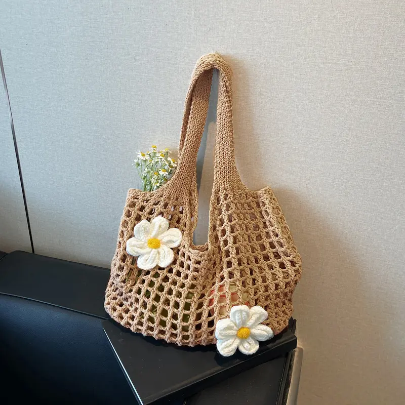 New Ins Handbag Knitted Underarm Bag Simple Shoulder Bag Lightweight Woven Beach Travel Bag For Women Handbags
