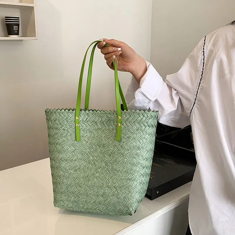 Fashion Women Straw Woven Handbags Casual Basket Shoulder Bag Large Capacity Shopping Totes Wicker Summer Beach Travel Purse