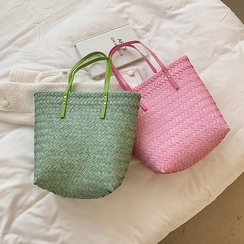 Fashion Women Straw Woven Handbags Casual Basket Shoulder Bag Large Capacity Shopping Totes Wicker Summer Beach Travel Purse