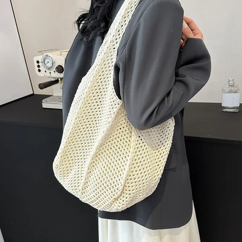 Fashion Crochet Tote Bag for Women Summer Beach Handbag Large Capacity Hollow Out Knitted Bags Bohemian Woven Shoulder Bag