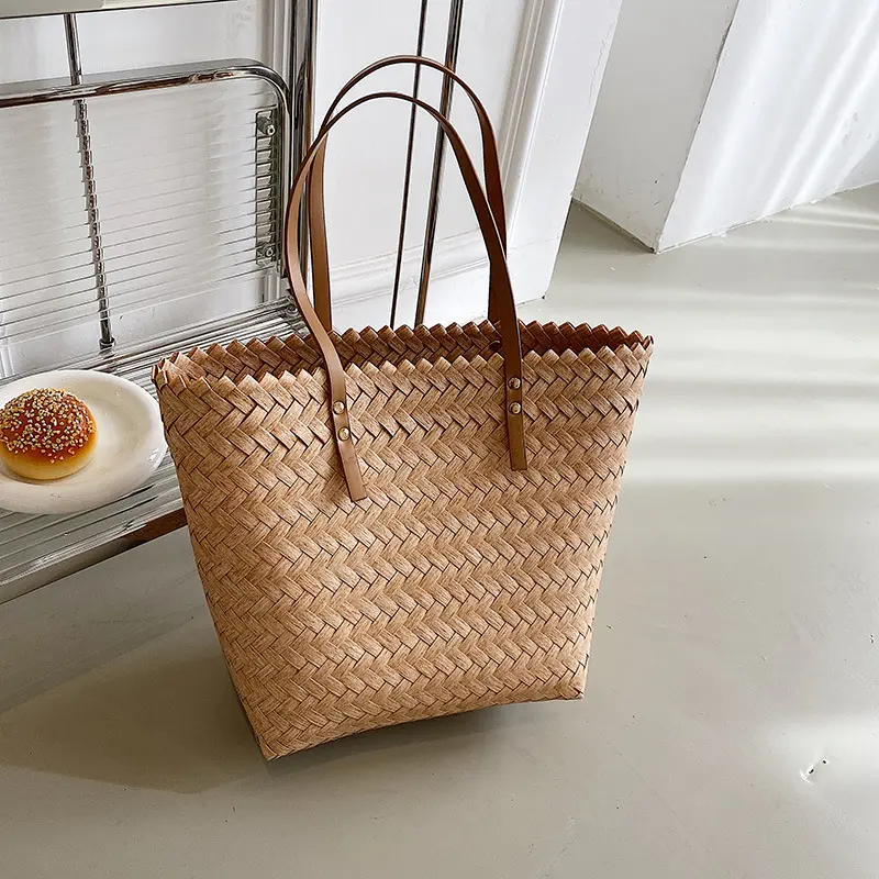 Fashion Women Straw Woven Handbags Casual Basket Shoulder Bag Large Capacity Shopping Totes Wicker Summer Beach Travel Purse