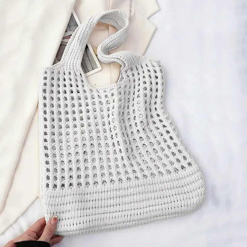 Women Crochet Tote Bag Large Capacity Knitted Shopping Bag Multifunctional Daily Shoulder Bag for Shopping Traveling