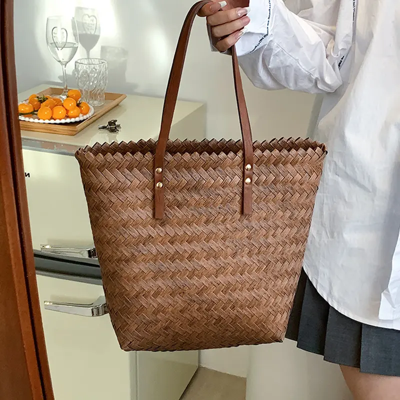 Fashion Women Straw Woven Handbags Casual Basket Shoulder Bag Large Capacity Shopping Totes Wicker Summer Beach Travel Purse