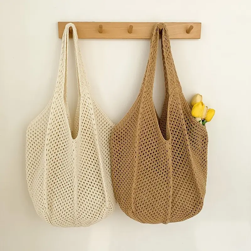 Fashion Crochet Tote Bag for Women Summer Beach Handbag Large Capacity Hollow Out Knitted Bags Bohemian Woven Shoulder Bag