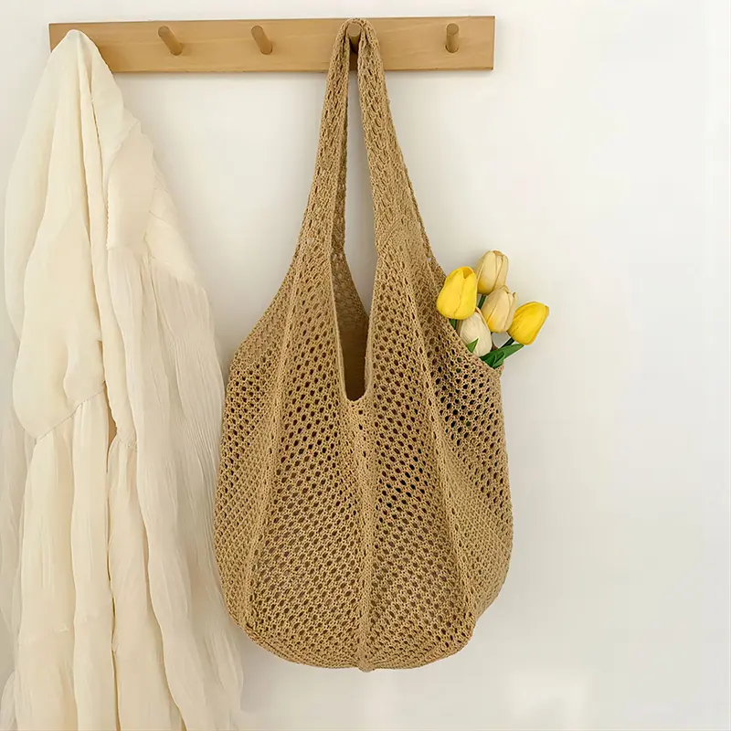 Fashion Crochet Tote Bag for Women Summer Beach Handbag Large Capacity Hollow Out Knitted Bags Bohemian Woven Shoulder Bag