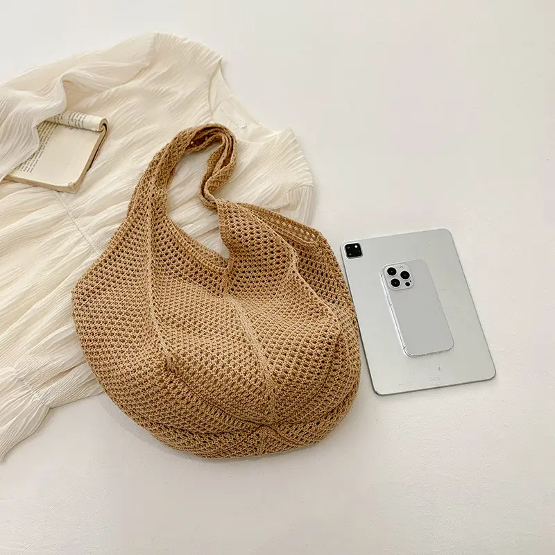 Fashion Crochet Tote Bag for Women Summer Beach Handbag Large Capacity Hollow Out Knitted Bags Bohemian Woven Shoulder Bag