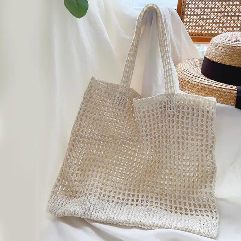 Women Large Capacity Handle Woven Tote Bag Summer Versatile Hollow Out Shoulder Bags Beach Holiday Handbag