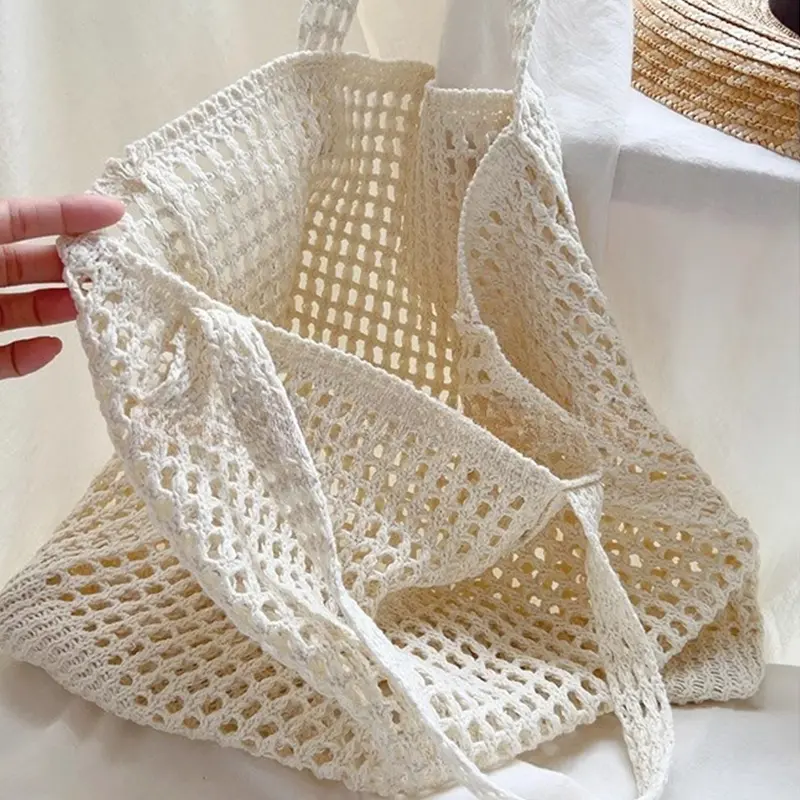 Women Large Capacity Handle Woven Tote Bag Summer Versatile Hollow Out Shoulder Bags Beach Holiday Handbag