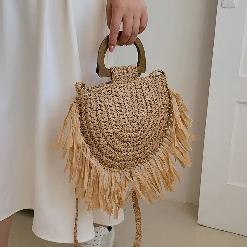 Women Summer Beach Handmade Straw Woven Shoulder Bage Fashion Design Rattan Crossbody Bags Bohemian Casual Shopper Tote Purse