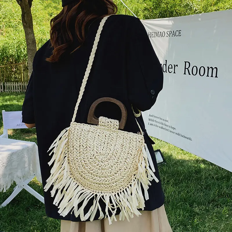 Women Summer Beach Handmade Straw Woven Shoulder Bage Fashion Design Rattan Crossbody Bags Bohemian Casual Shopper Tote Purse