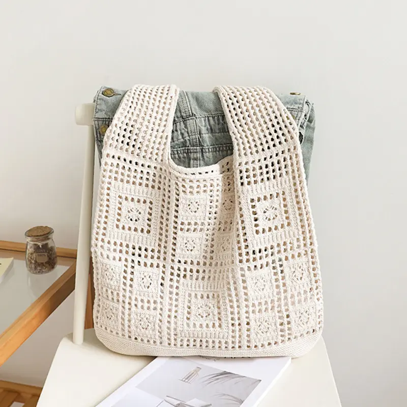 Hollow Out Flower Thread Woven Bag Beach Handbag Bohemian Beach Bag Large Capacity  Shoulder Bag Girls Shopper Totes