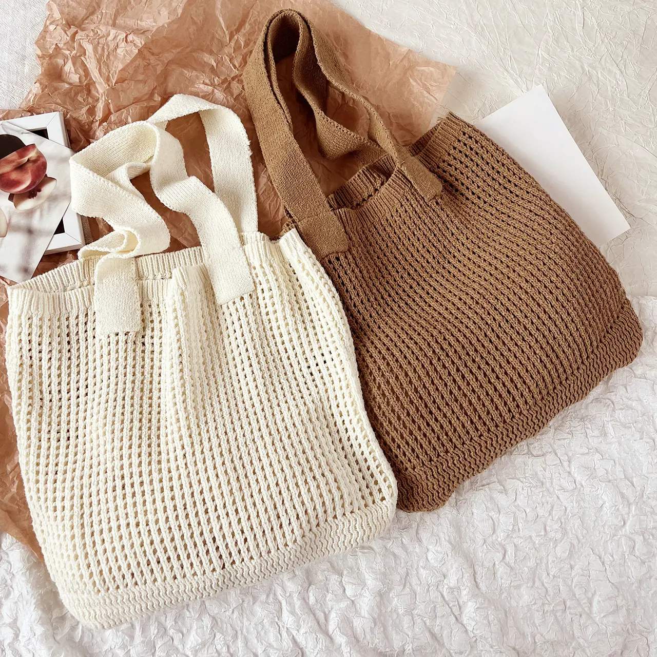 Solid Color Knitted Bag Fashion Versatile Underarm Shoulder Bag For Women Work Daily Use Handbag and Purse
