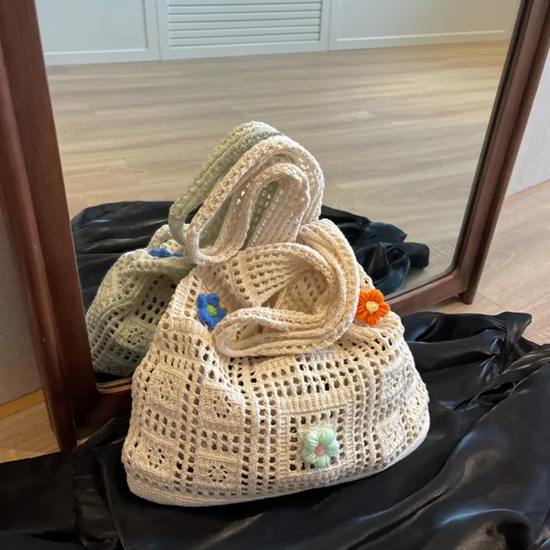 Knitted Handbags Female Large Capacity Shopping Totes Women's Shoulder Bag Summer Casual Hollow Beach Bag Purses