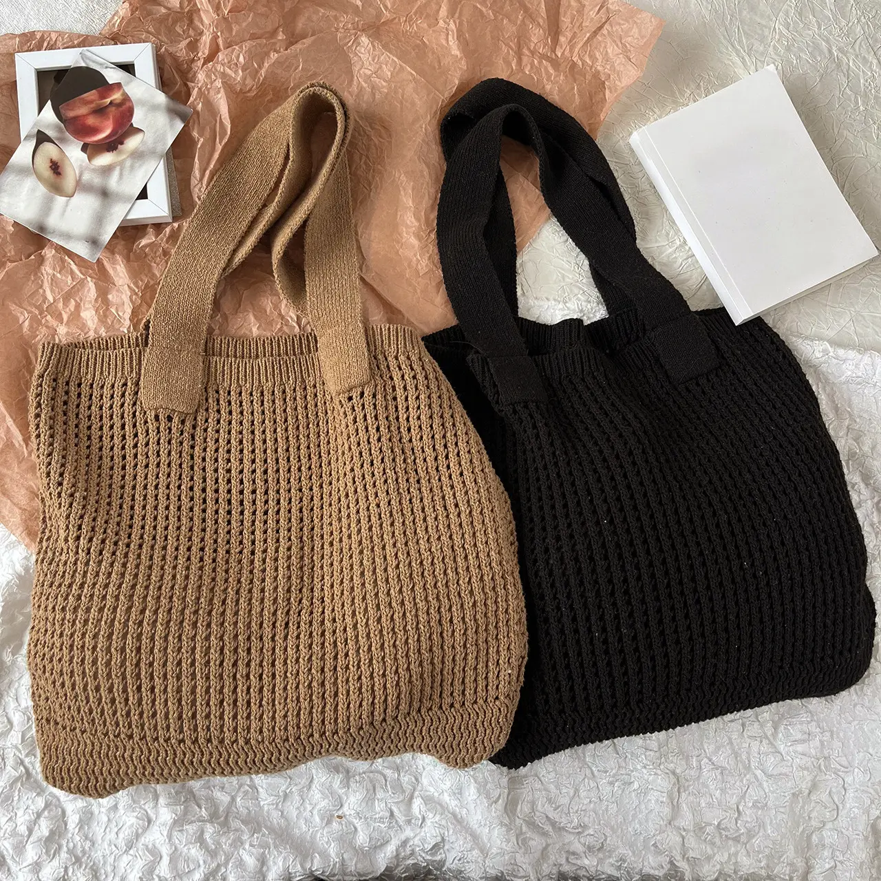 Solid Color Knitted Bag Fashion Versatile Underarm Shoulder Bag For Women Work Daily Use Handbag and Purse