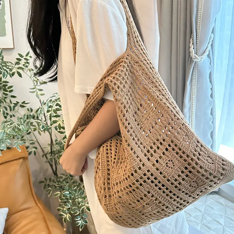 New Beach Bag Versatile Fashion Trendy Crochet Bag Large Capacity Knitted Shoulder Bag Travel Bag for Women Hollow Out Tote