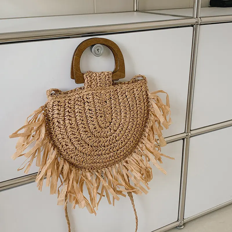 Women Summer Beach Handmade Straw Woven Shoulder Bage Fashion Design Rattan Crossbody Bags Bohemian Casual Shopper Tote Purse