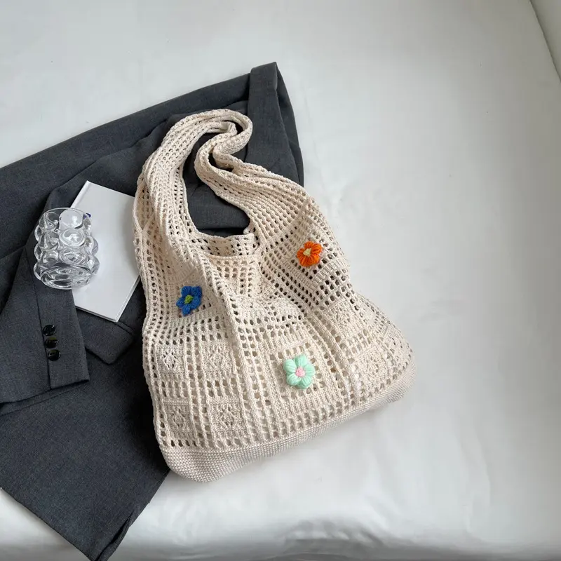 Knitted Handbags Female Large Capacity Shopping Totes Women's Shoulder Bag Summer Casual Hollow Beach Bag Purses