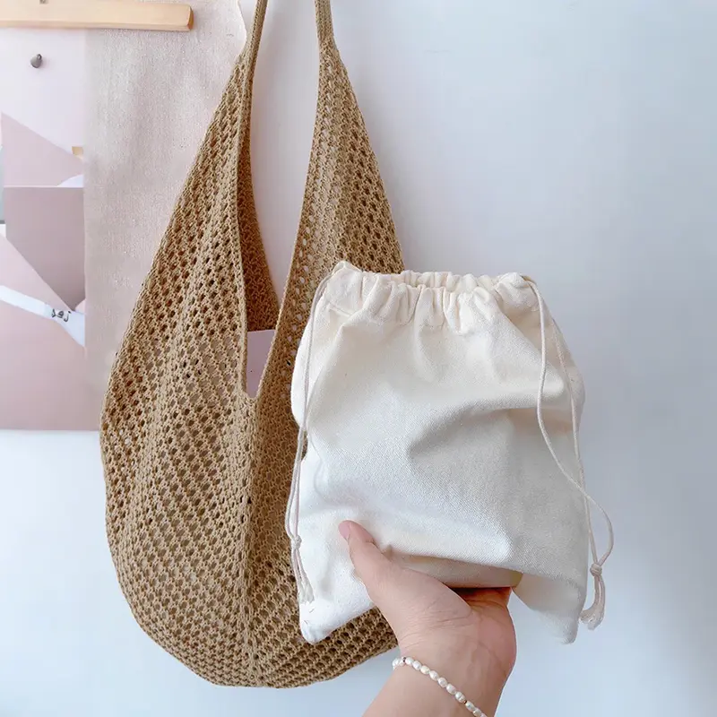Women Crochet Tote Bag Fashion Large Capacity Woven Shoulder Bags Solid Color Simple Shopping Bag For Women Beach