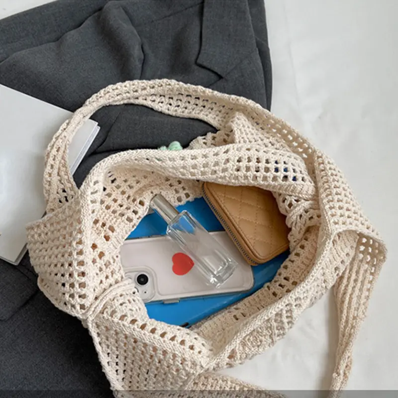 Knitted Handbags Female Large Capacity Shopping Totes Women's Shoulder Bag Summer Casual Hollow Beach Bag Purses