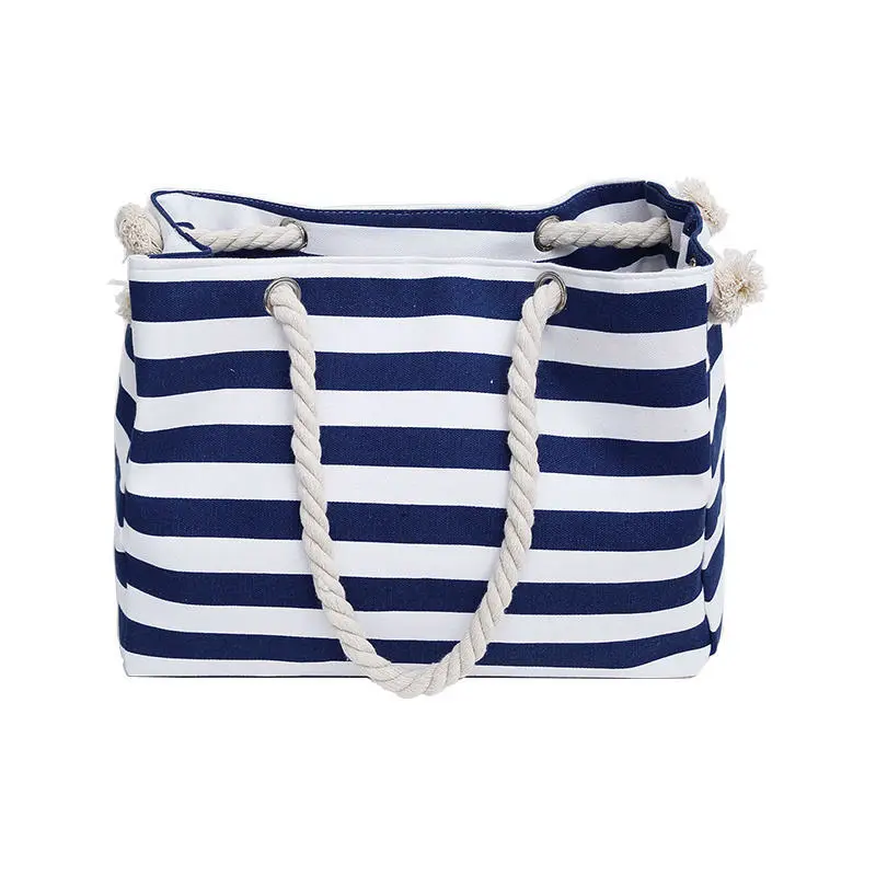 The New Fashion Handbags Lady Canvas Tote Bags Simple Design Purses For Females Beach Bag Striped Shopper Totes
