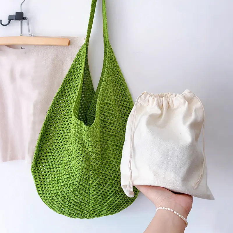 Women Crochet Tote Bag Fashion Large Capacity Woven Shoulder Bags Solid Color Simple Shopping Bag For Women Beach