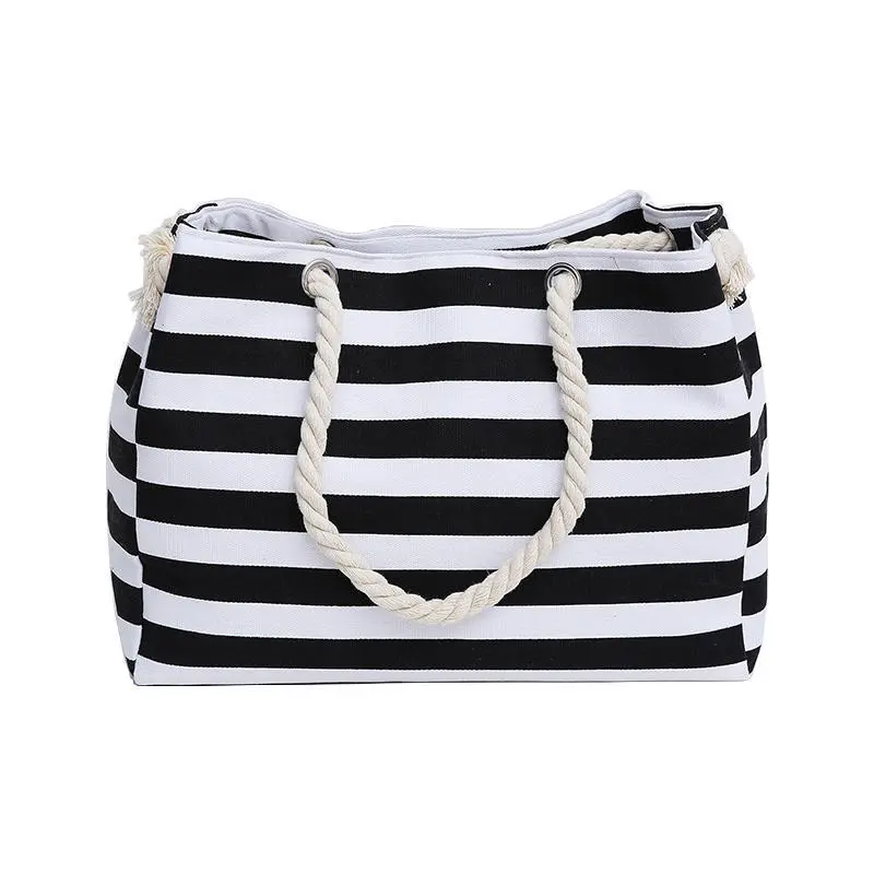 The New Fashion Handbags Lady Canvas Tote Bags Simple Design Purses For Females Beach Bag Striped Shopper Totes