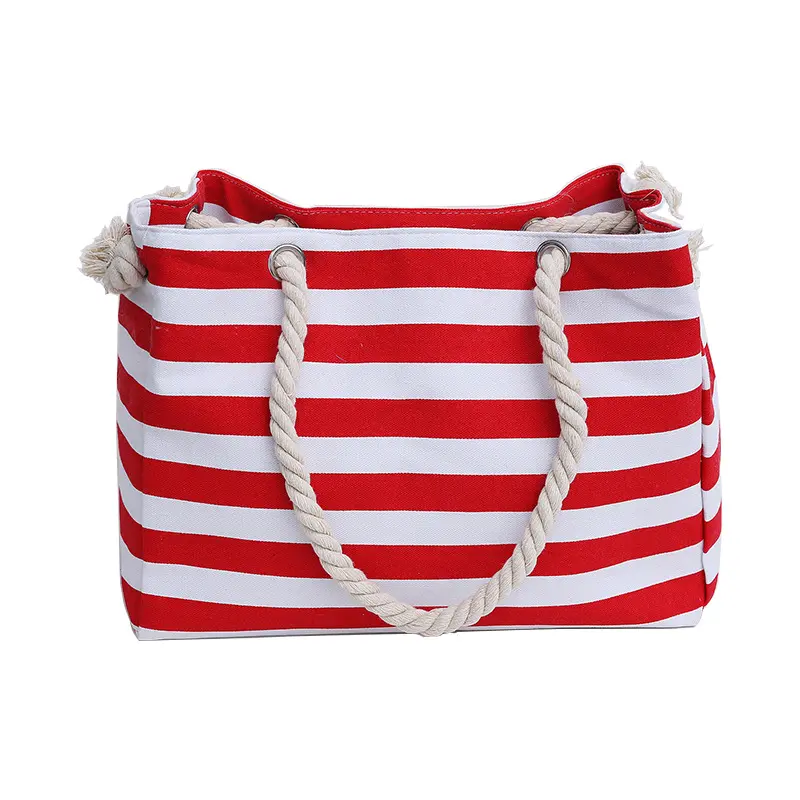 The New Fashion Handbags Lady Canvas Tote Bags Simple Design Purses For Females Beach Bag Striped Shopper Totes