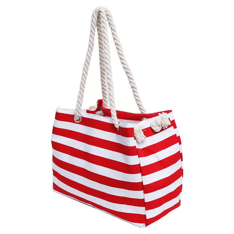 The New Fashion Handbags Lady Canvas Tote Bags Simple Design Purses For Females Beach Bag Striped Shopper Totes