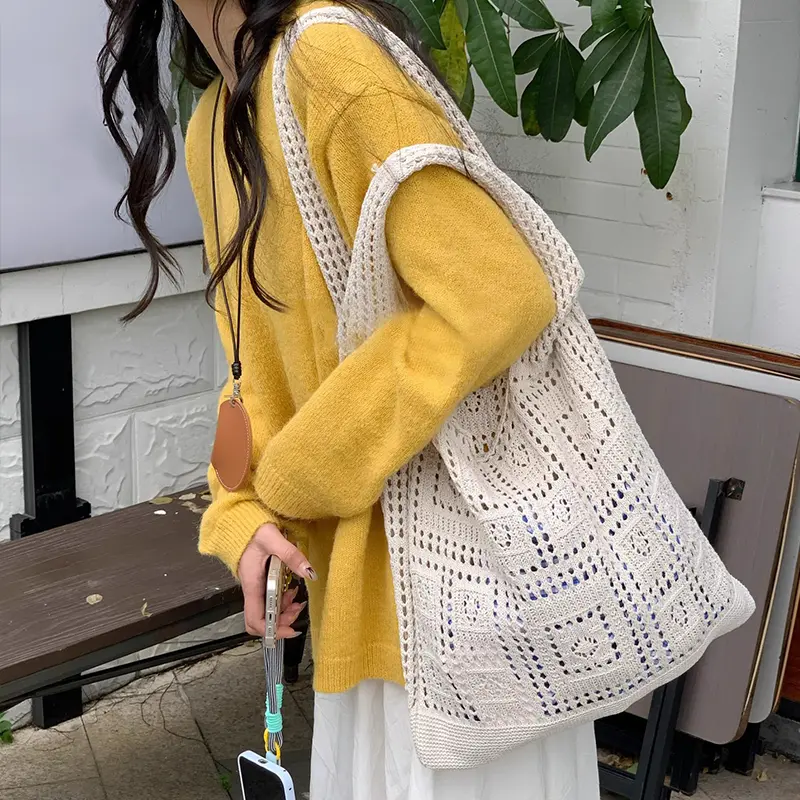 Designer Knitted Handbags Female Large Capacity Totes Women's Pack Summer Beach Bag Big  Casual Hollow Woven Shoulder Bags