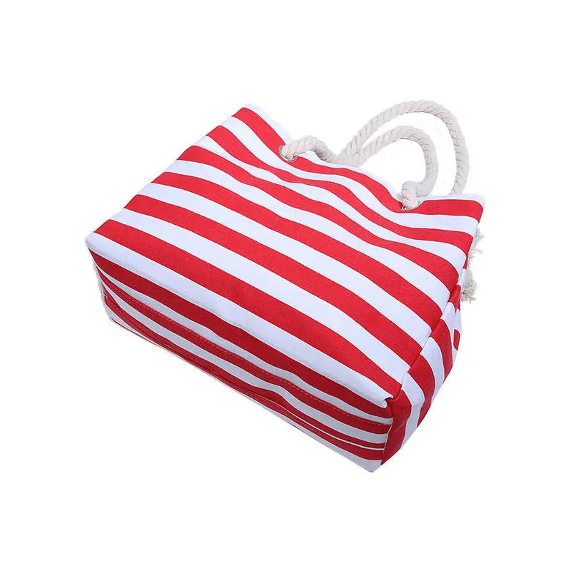 The New Fashion Handbags Lady Canvas Tote Bags Simple Design Purses For Females Beach Bag Striped Shopper Totes